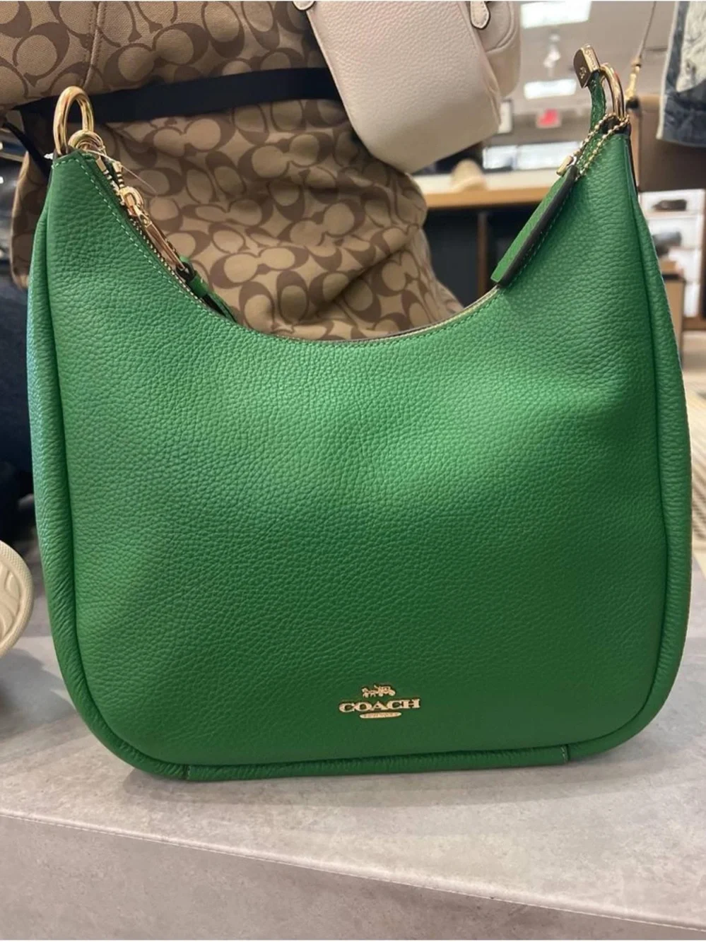 Coach Emerald Green Pebbled Leather Hobo with Gold Hardware - Picture 3 of 4